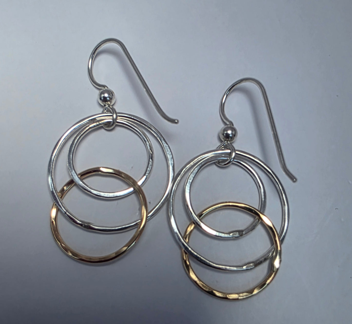 Three Circle Sterling Silver and 14kt gold filled earrings