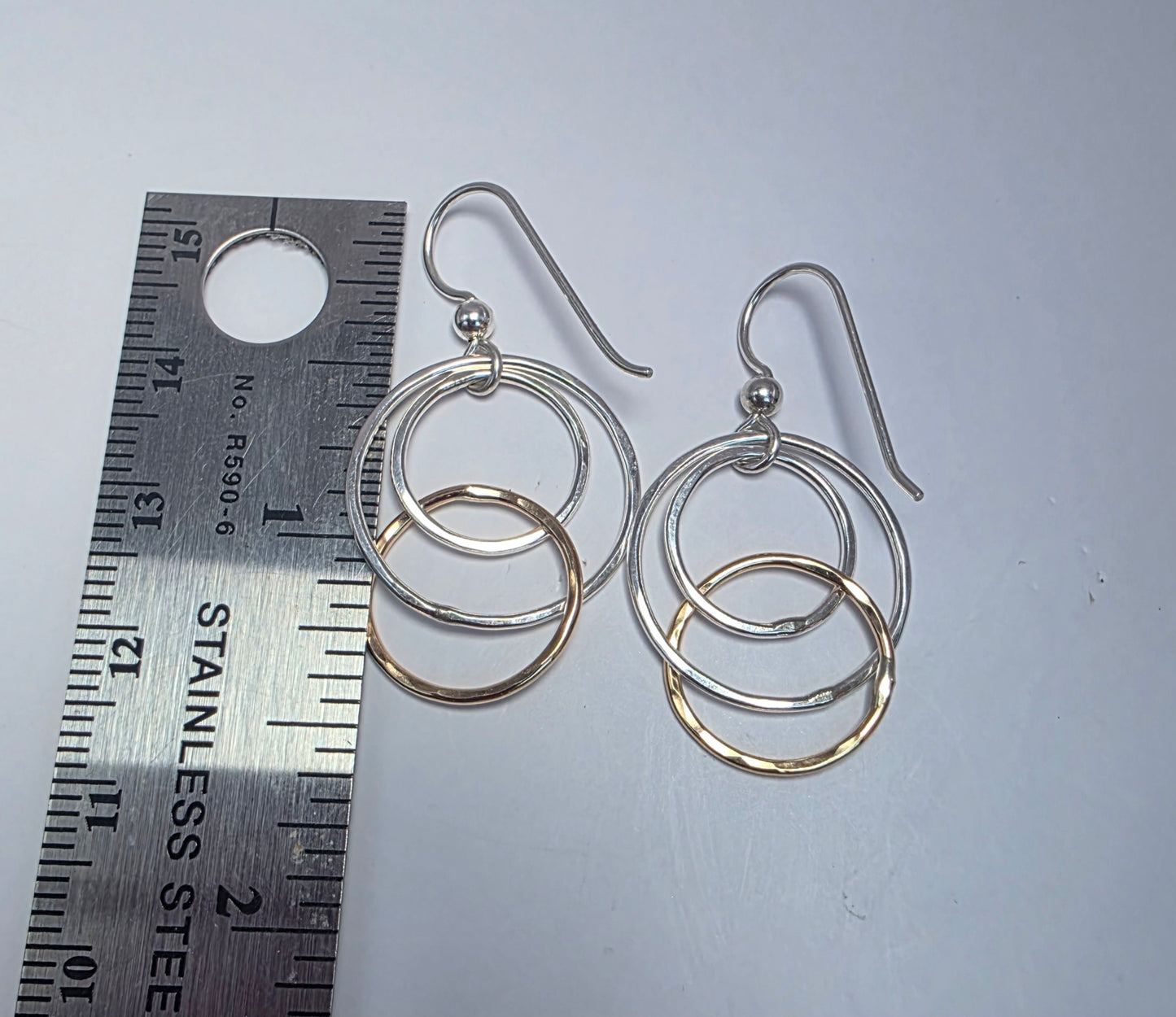 Three Circle Sterling Silver and 14kt gold filled earrings