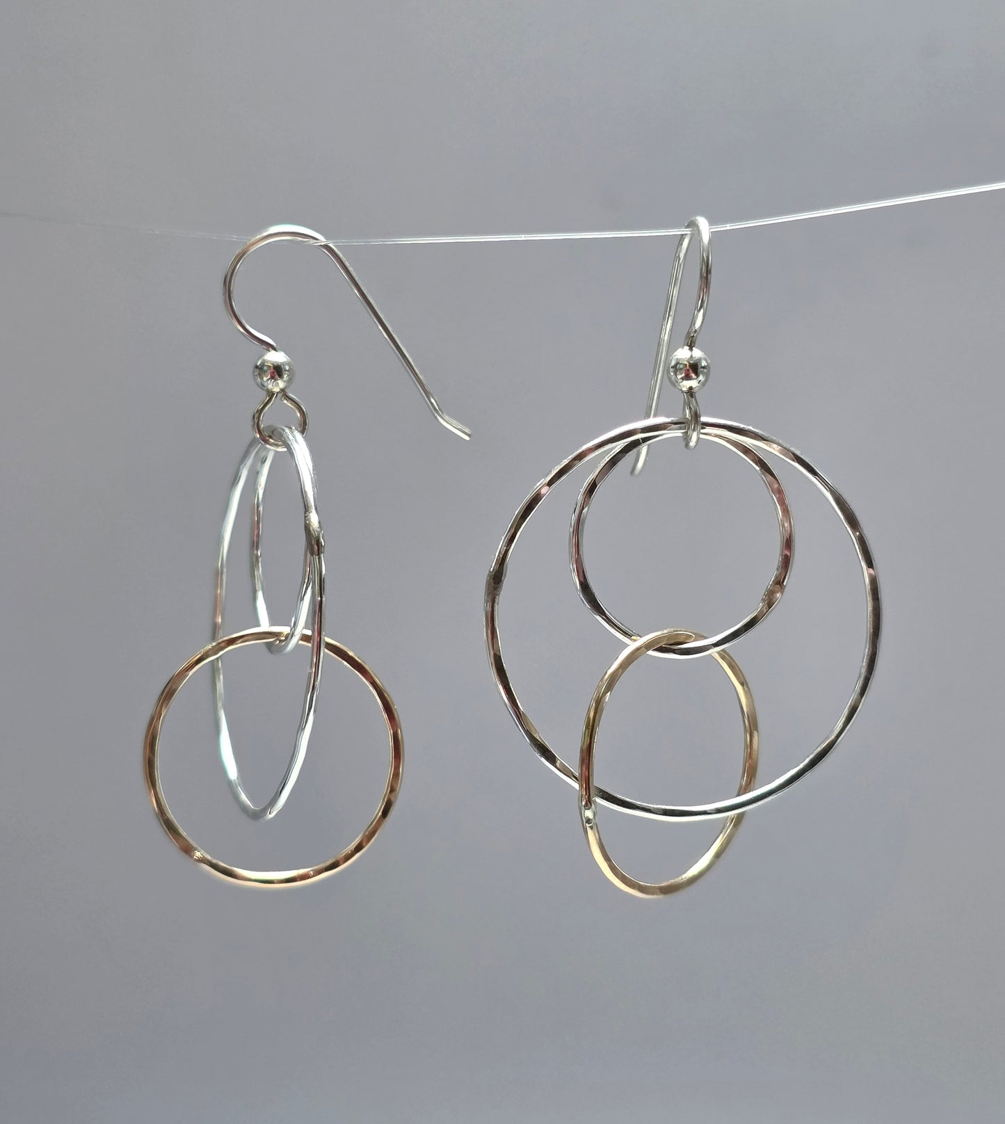 Three Circle Sterling Silver and 14kt gold filled earrings