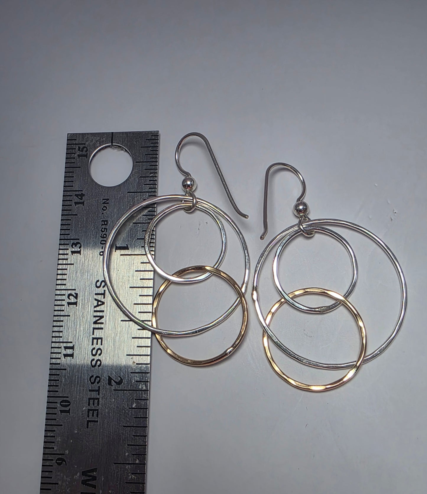 Three Circle Sterling Silver and 14kt gold filled earrings