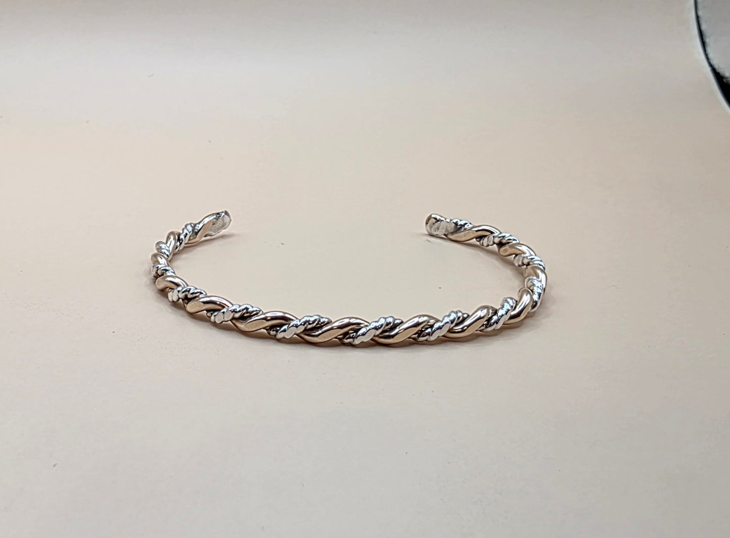 Twisted two toned textured Sterling Silver and 14kt gold filled bracelet