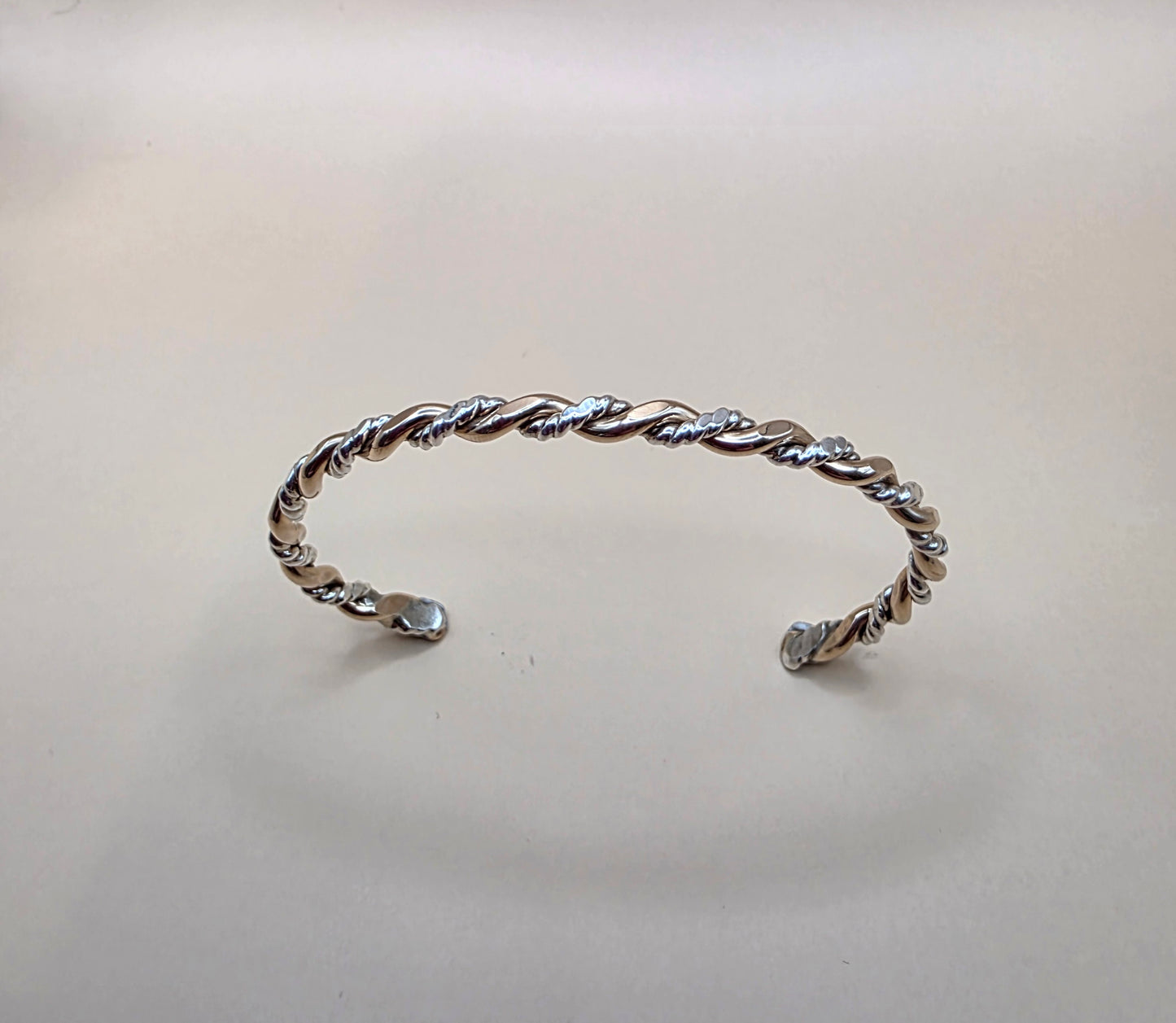 Twisted two toned textured Sterling Silver and 14kt gold filled bracelet