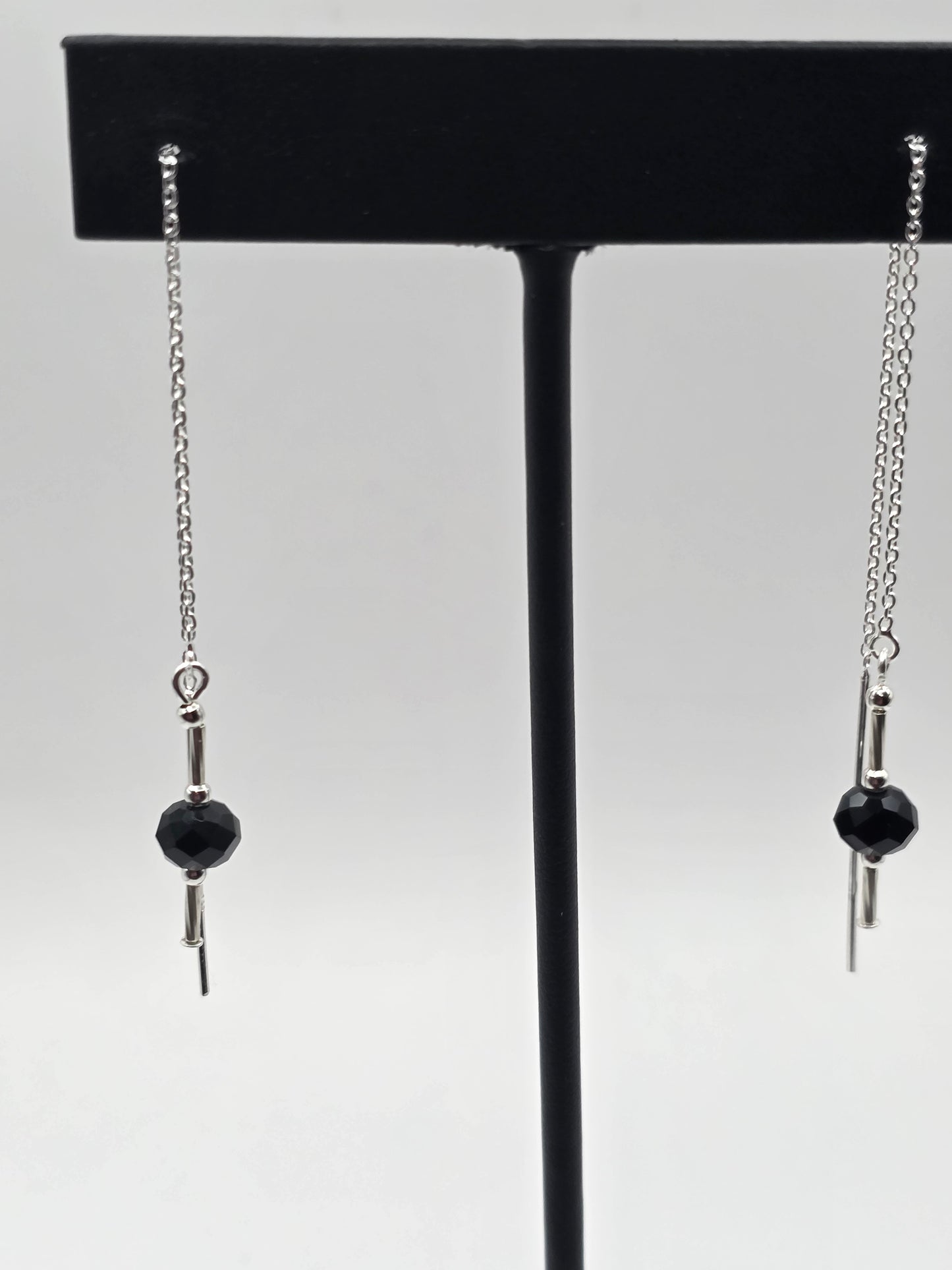 Sterling Silver Threaders with black crystals