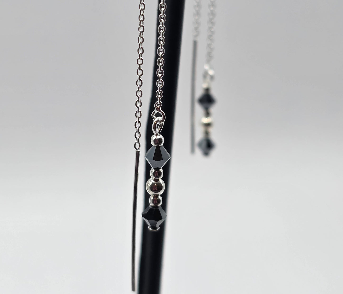 Sterling Silver Threaders with black crystals