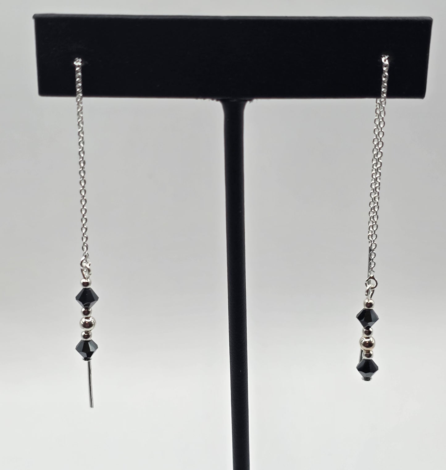 Sterling Silver Threaders with black crystals
