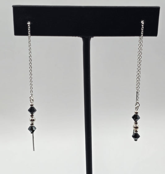 Sterling Silver Threaders with black crystals