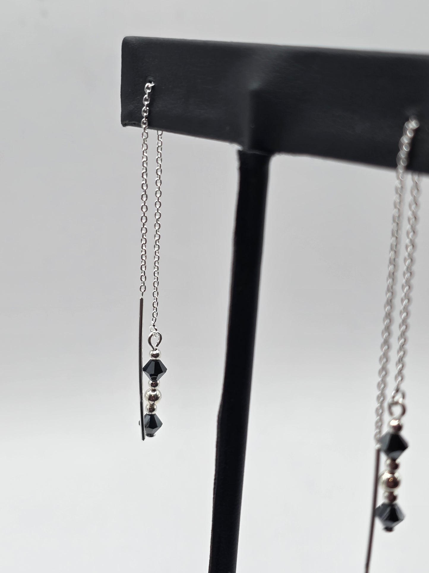 Sterling Silver Threaders with black crystals