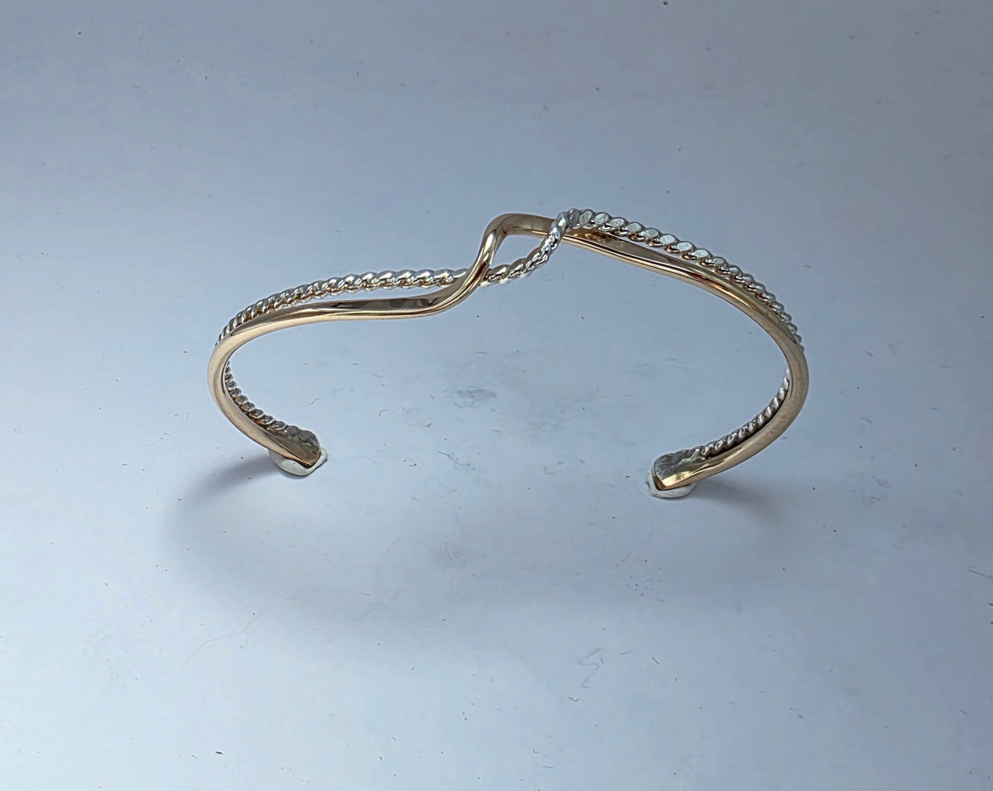 Two toned textured Sterling Silver and 14kt gold filled wave bracelet