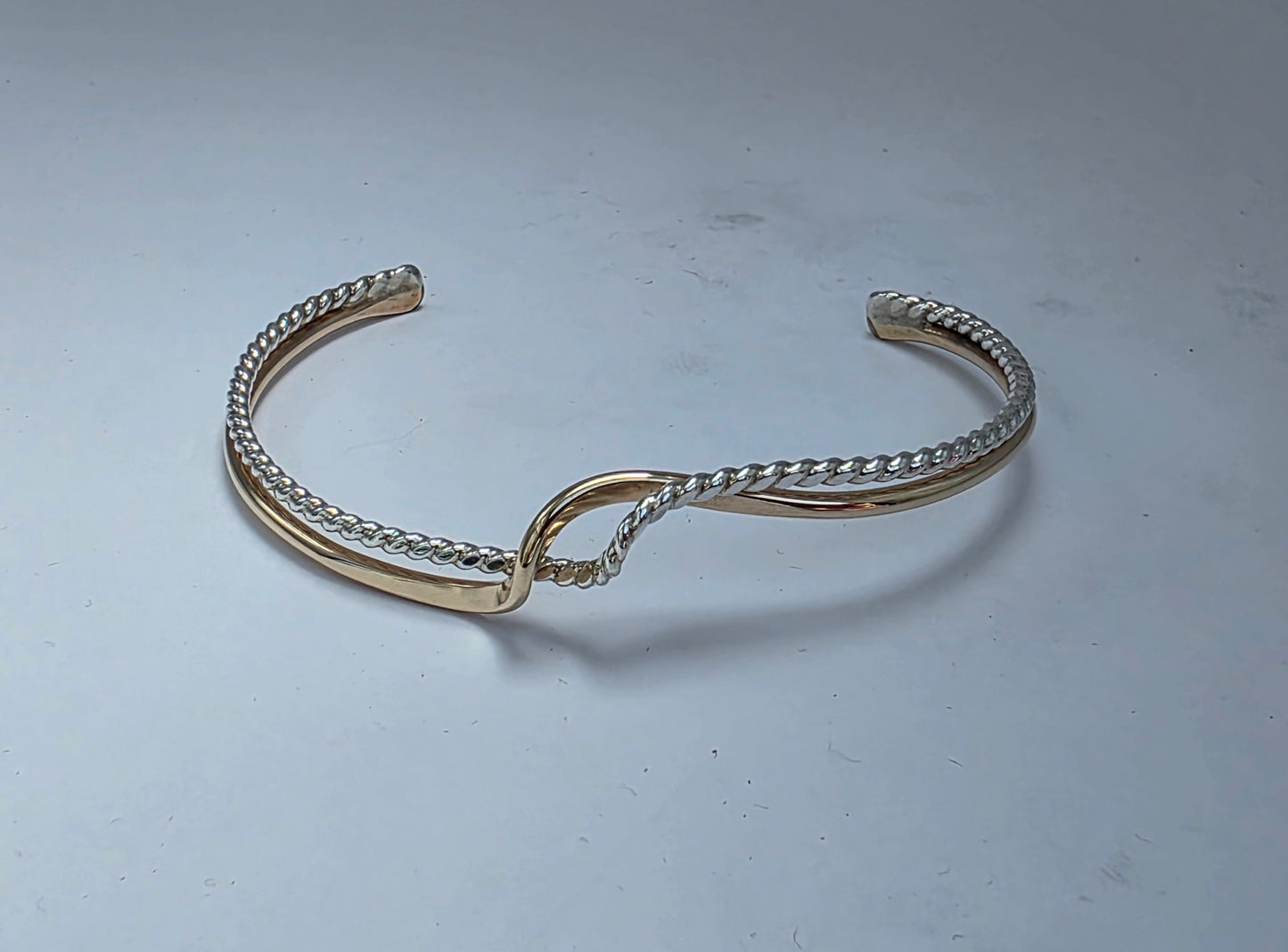 Two toned textured Sterling Silver and 14kt gold filled wave bracelet