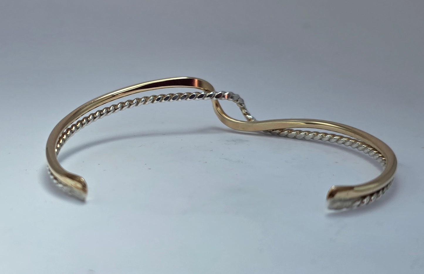 Two toned textured Sterling Silver and 14kt gold filled wave bracelet