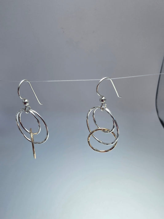 Three Circle Sterling Silver and 14kt gold filled earrings