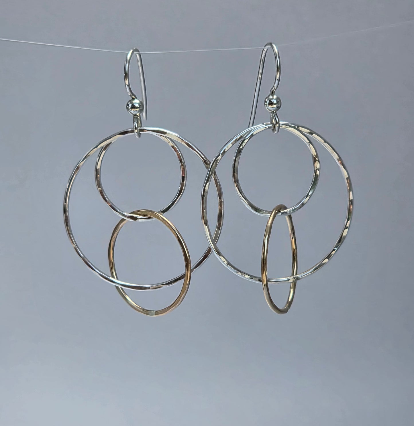 Three Circle Sterling Silver and 14kt gold filled earrings