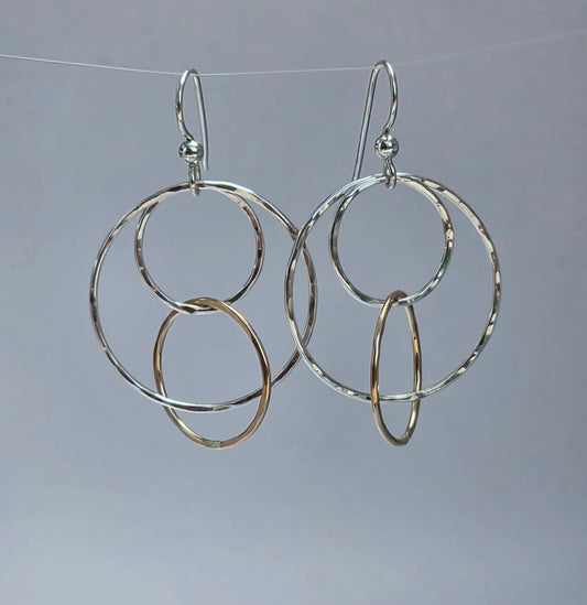 Three Circle Sterling Silver and 14kt gold filled earrings
