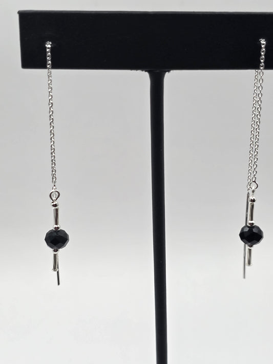 Sterling Silver Threaders with black crystals