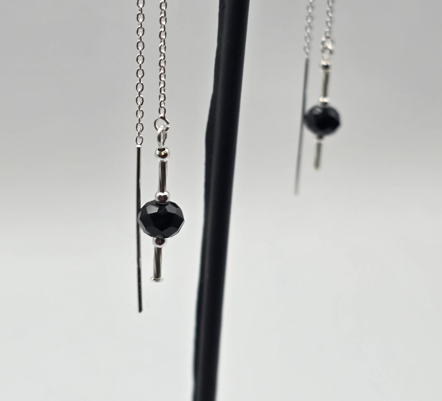 Sterling Silver Threaders with black crystals
