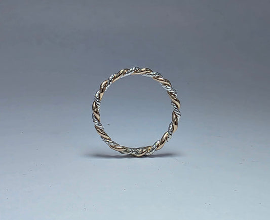 Two-toned textured silver twist ring 1/16" wide