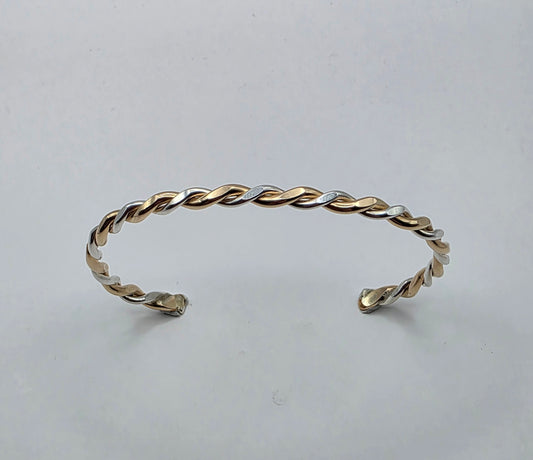 Twisted two toned smooth Sterling Silver and 14kt gold filled bracelet